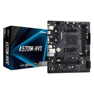 Placa Mãe ASRock A520M-HVS, A520, AMD AM4, mATX, DDR4, 90-MXBE60-A0UAYZ