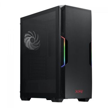 Gabinete Gamer XPG Starker, Mid Tower, Vidro Temperado, Black, Sem Fonte, 2x Fans, RGB, STARKER-BKCWW