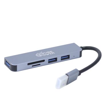 Adaptador HUB 5 Em 1, USB 1.1/2.0/3.0+SD/TF, Pure Power, PP-HUB-006