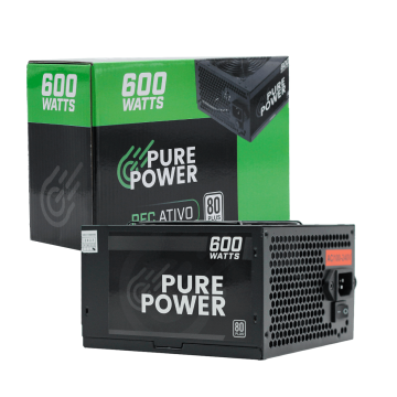 Fonte Pure Power, 600W, 80 Plus White, PFC Ativo, Black, PP-PSU2-600W PFC