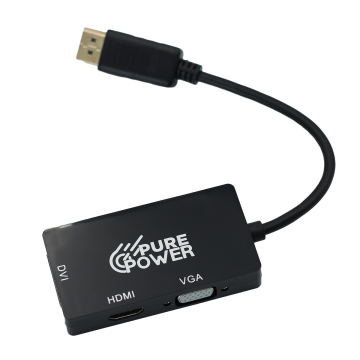 Adaptador DisplayPort para HDMI + VGA + DVI 15cm, Pure Power 