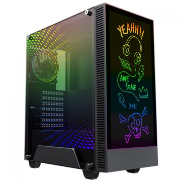 Gabinete Gamer Gamemax Kreator, Mid Tower, Vidro Temprado, ARGB, ATX, Black, Sem Fonte, Sem Fan