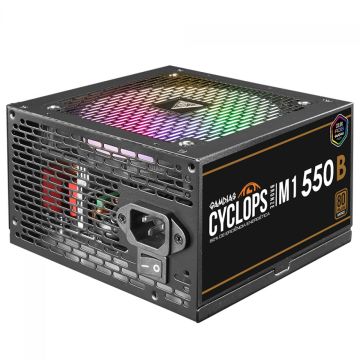 Fonte Gamdias Cyclops M1-550B, 550W, RGB, 80 Plus Bronze, Cybenetics, Teclab, PFC Ativo, Cabos Flat