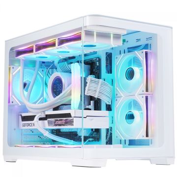 Gabinete Gamer SuperFrame Black Noir, Aquário, Mid Tower, Vidro Temperado, M-ATX, Branco, Sem Fonte, Com 3 Fans ARGB, SF-CS-BNMAW3F