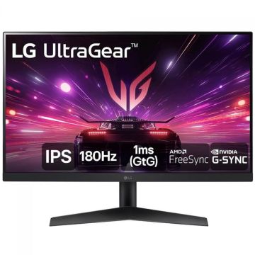 Monitor Gamer LG UltraGear, 24 Pol, Full HD, 180Hz, IPS, 1ms, FreeSync/G-Sync, HDMI/DP, 24GS60F-B.AWZM