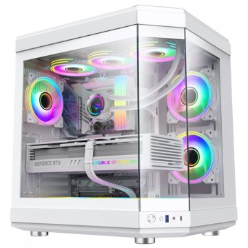 Gabinete Gamer Gamemax Hype White, Cube Design, Mid Tower, ATX, Vidro Temperado, Branco, Sem Fan