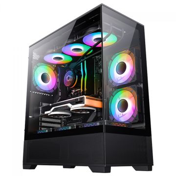 Gabinete Gamer Gamemax Vista Black, Mid Tower, ATX, Vidro Temperado, Preto, Sem Fonte, Sem Fans 