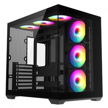Gabinete Gamer Liketec Atlas Dark, Aquário, Mid Tower, Vidro Temperado, ATX, Sem Fonte, Com 6 Fans ARGB, Preto