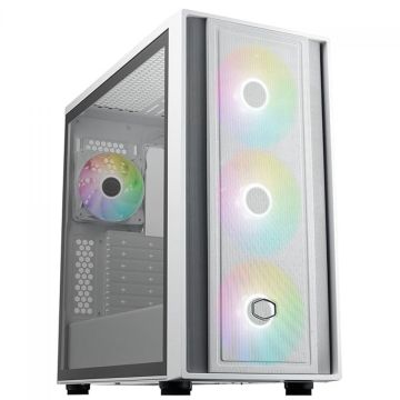 Gabinete Gamer Cooler Master MasterBox 600, Mid Tower, Vidro Temperado, ATX, Sem Fonte, Com 3 Fans ARGB, White, MB600-WGNN-S00