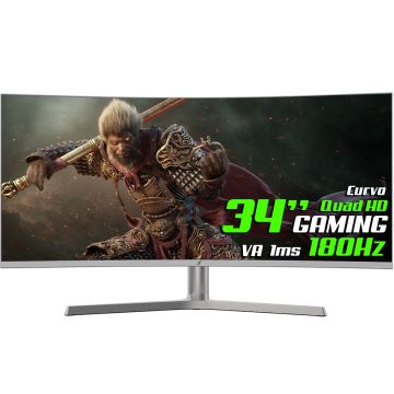 Monitor Gamer SuperFrame Vision Ultra V2, 34 Pol, Curvo, UltraWide, Quad HD, 1ms, 180Hz, 99% sRGB, HDR, FreeSync, White, SFVCW-34180-QHD