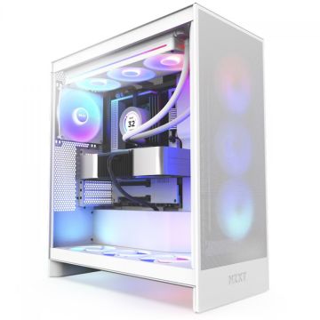 Gabinete Gamer NZXT H7 Flow RGB, Mid Tower, Vidro Temperado, E-ATX, Branco, Sem Fonte, Com 3 Fans, CM-H72FW-R1 