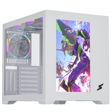Gabinete Gamer SuperFrame Box Magic, Mid Tower, Vidro Temperado, Com Display LCD 13.3 Pol, ATX, Branco, Sem Fonte, Com 6 Fans, SF-CS-BMMAW6F