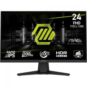Monitor Gamer MSI MAG 244F, 24 Pol, Full HD, Rapid IPS, 0.5ms, 200Hz, 126% sRGB, FreeSync Premium, HDMI/DP