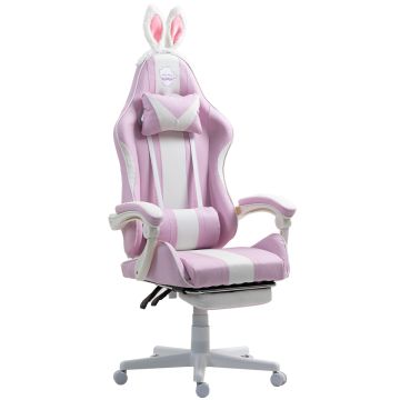 Cadeira Gamer Ninja Lola, Massageadora, Reclinável, Rosa e Branco, GN-CH-LLR0DWPL