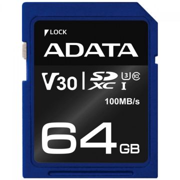 Cartão De Memória Adata Premier Pro SDXC UHS-I, 64GB, Classe 10, ASDX64GUI3V30S-R