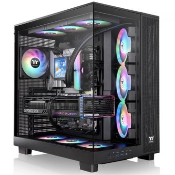 Gabinete Gamer Thermaltake View 380 XL TG, ARGB, Mid Tower, Vidro Temperado, ATX, Sem Fonte, Com 4 Fans, Preto, CA-11E-00M1WN-00