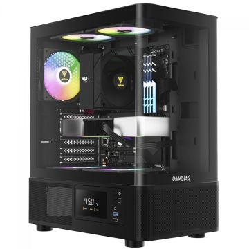 Gabinete Gamer Gamdias Atlas E2 CG, Mid Tower, Vidro Temperado, ATX, Sem Fonte, Com 3 Fans ARGB, Preto