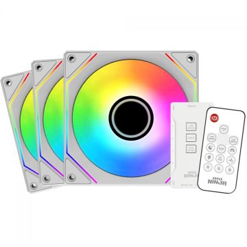 Kit Fan Com 3 Unidades Gamer Ninja Shimo, ARGB, 120mm, Com Controladora, Branco, GN-FN-SMK12AW