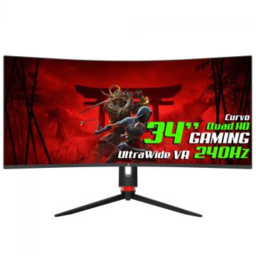 Monitor Gamer SuperFrame Precision, 34 Pol, Curvo, UltraWide, Quad HD, E-LED, 240Hz, 1ms, HDR, 110% sRGB, FreeSync/G-Sync, HDMI/DP, Preto, SFPCB-34240-QHD