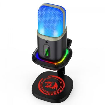 Microfone Gamer Redragon Echowave, RGB, Condensador, USB Tipo-C, Preto, GM305