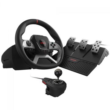 Volante PCYes W270 Para PC, Xbox e Playstation, Force Feedback, Com Pedais e Câmbio, Preto
