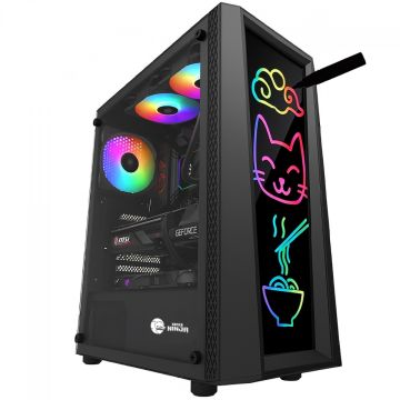 Gabinete Gamer Ninja Eraser, RGB, Mid Tower, Vidro Temperado, ATX, Sem Fonte, Com 1 Fan, GN-CS-ERMTB1F