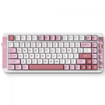 Teclado Mecânico Gamer MCHOSE X75 V2, Wireless, Bluetooth, RGB, Switch Ice Creamsicle, ANSI, Layout 75%, Rosa e Branco, MC-X75V2-4
