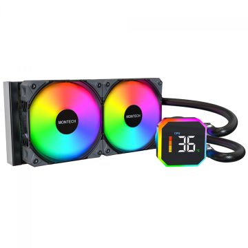Water Cooler Montech HyperFlow Digital, ARGB, 240mm, Com Display, Intel-AMD, Preto
