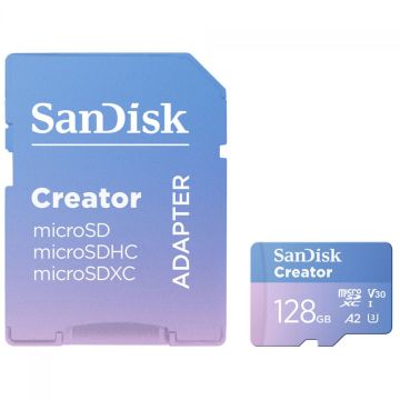 Cartão De Memória SanDisk Creator microSDXC UHS-I, 128GB, 190MBs, Com Adaptador, SDSQXAA-128G-GN6MS