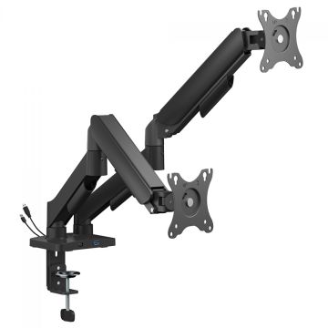 Suporte de Mesa Bluecase Ergo Flexy, Articulado, Com Conectores USB, Para Dois Monitores de 17&quot; a 32&quot;, Preto, BSMTS02U-1BBX