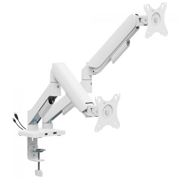 Suporte de Mesa Bluecase Ergo Flexy, Articulado, Com Conectores USB, Para Dois Monitores de 17&quot; a 32&quot;, Branco, BSMTS02U-1WBX