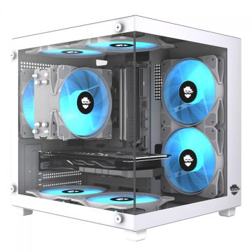 Gabinete Gamer Ninja Ryomaru, Mini Tower, Vidro Temperado, mATX, Sem Fonte, Com 3 Fans Rainbow, Branco, GN-CS-RMMAW3F