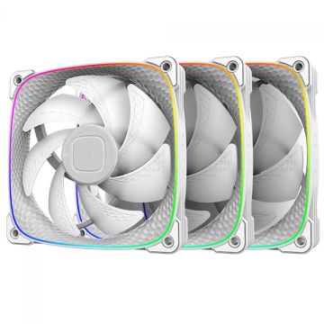 Kit Fan Com 3 Unidades Geometric Future Squama 2503W, ARGB, 120mm, PWM, Branco, GEO-S2503W-3