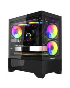 Gabinete Gamer Round5 Draven Black, Mid Tower, Lateral e Frontal de Vidro, M-ATX, Sem Fans, Preto, R5-DRAVEN-B-2181