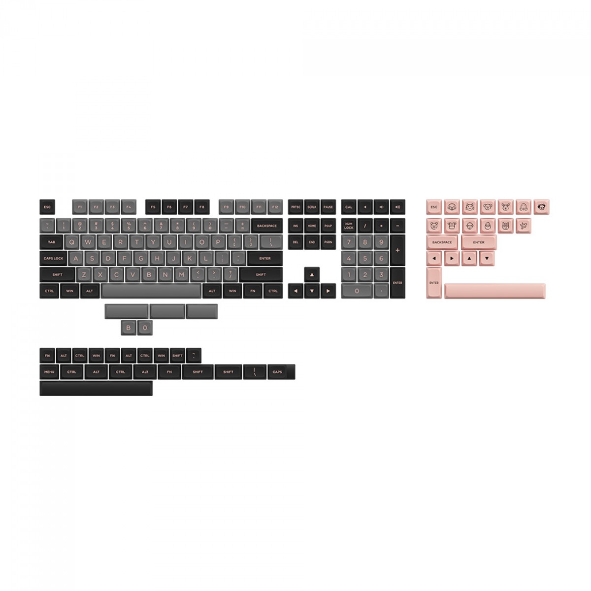 Keycaps Akko Black & Pink, ASA-Low, PBT, ANSI, 155 Teclas