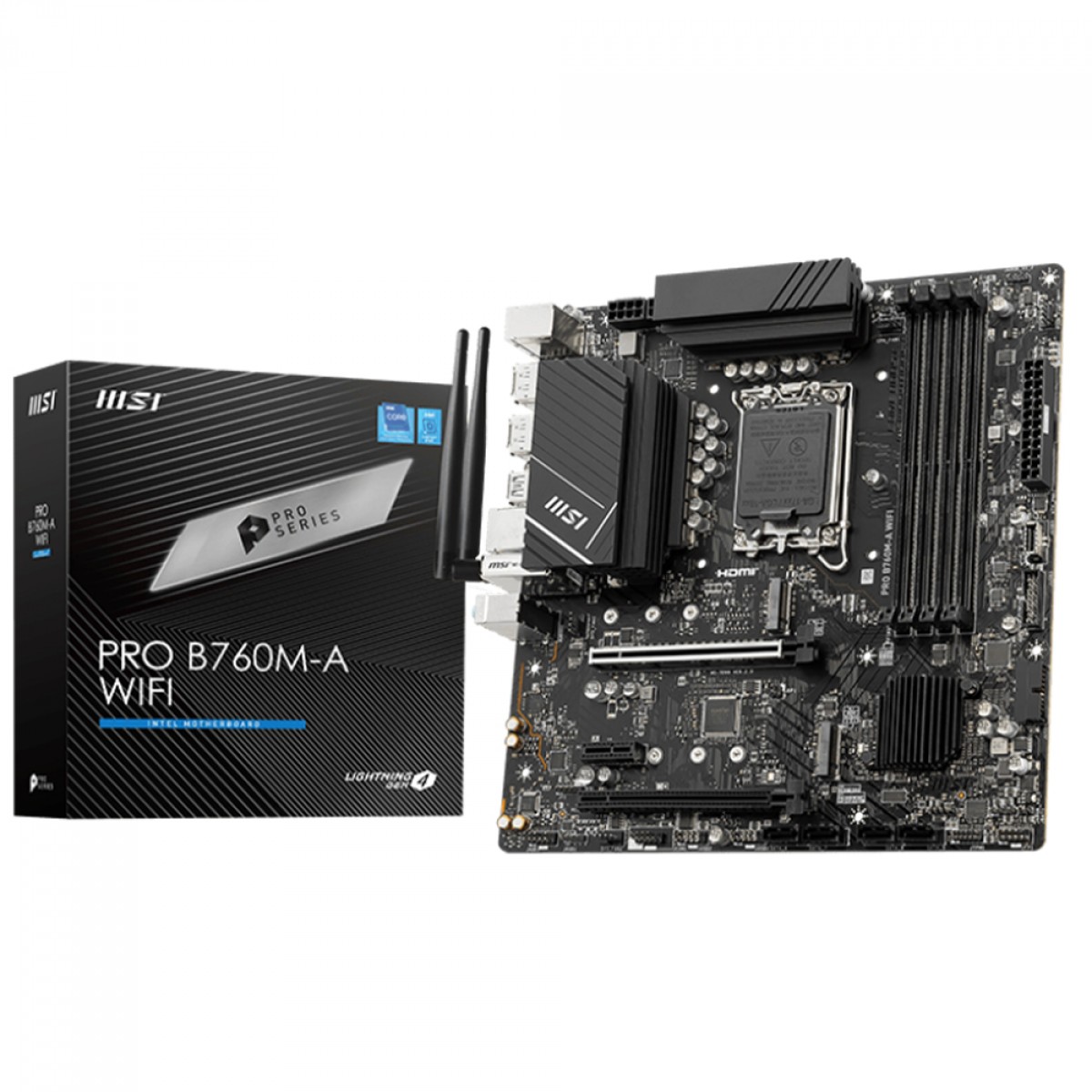 Placa Mãe MSI PRO B760M-A WIFI, Chipset B760, Intel LGA 1700, mATX, DDR5, 911-7D99-007