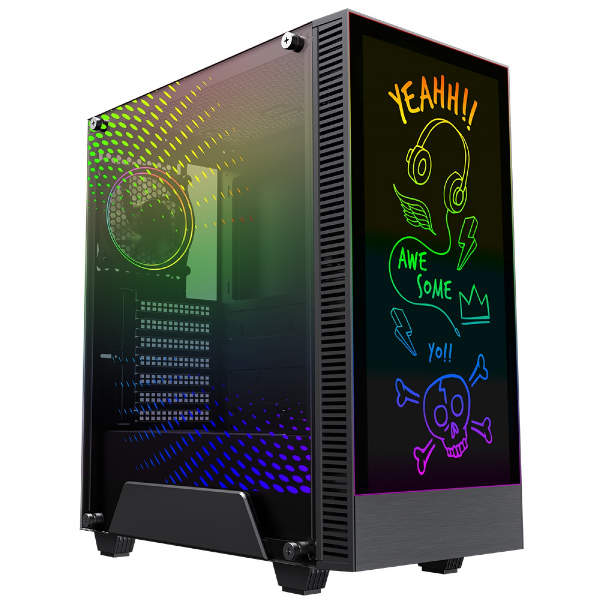 Gabinete Gamer Gamemax Kreator, Mid Tower, Vidro Temprado, ARGB, ATX, Black, Sem Fonte, Sem Fan