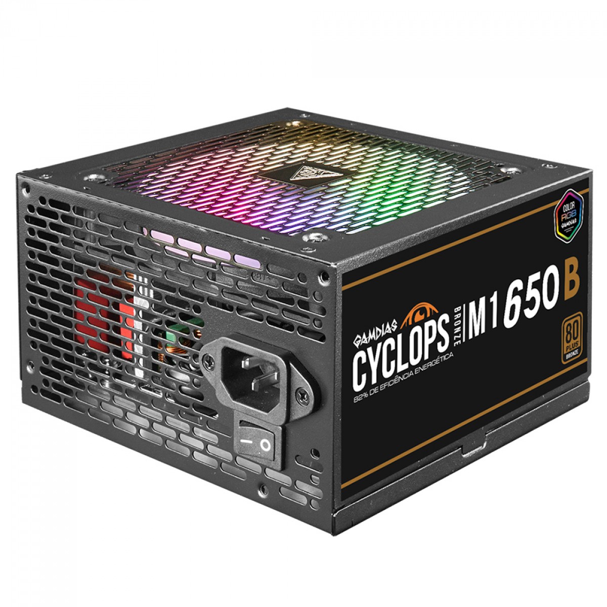 Fonte Gamdias Cyclops M1-650B, 650W, RGB, 80 Plus Bronze, Cybenetics, Teclab, PFC Ativo, Cabos Flat