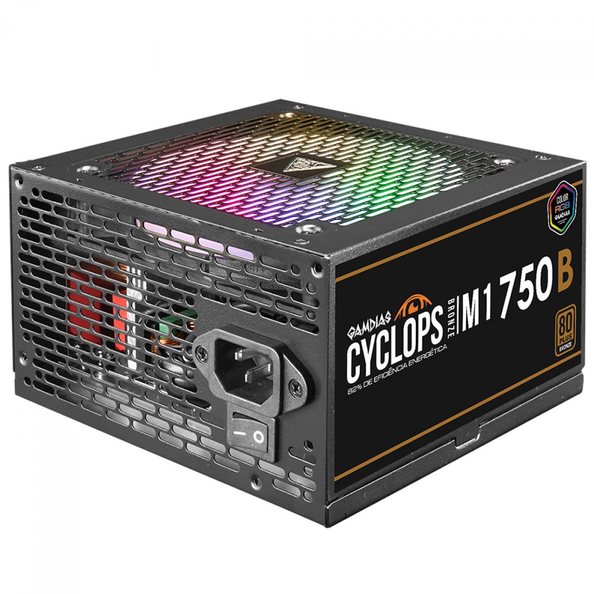 Fonte Gamdias Cyclops M1-750B, 750W, RGB, 80 Plus Bronze, Cybenetics, Teclab, PFC Ativo, Cabos Flat