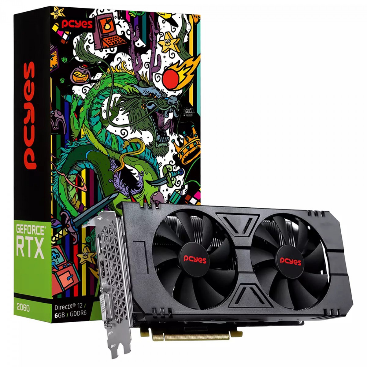 Placa de Vídeo PCYES NVIDIA GeForce RTX 2060 Dual, 6GB, GDDR6, DLSS, Ray Tracing, PA2060RTX6GDF
