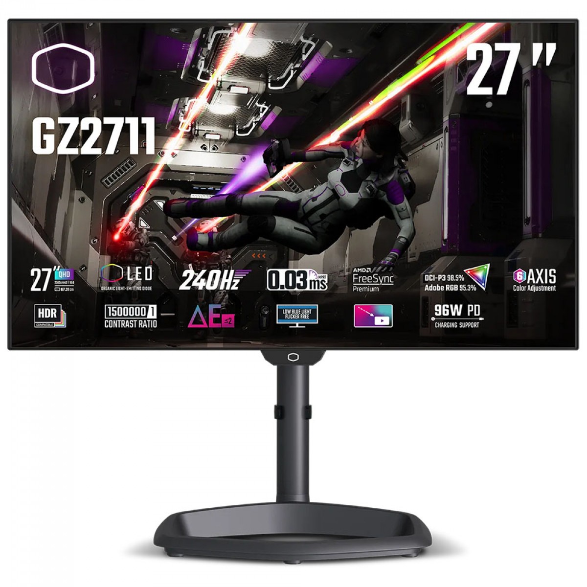 Monitor Gamer Cooler Master Tempest GZ2711, 27 Pol, OLED, Quad HD, 240Hz, 0,03MS, FreeSync Premium, HDMI/DP, CMI-GZ2711-BR