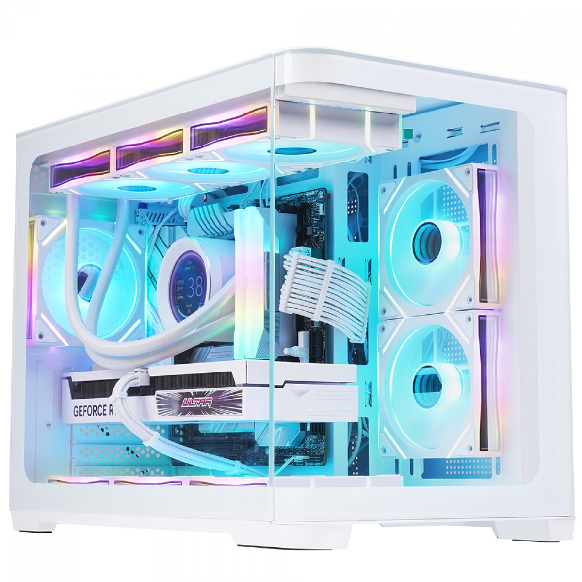 Gabinete Gamer SuperFrame Black Noir, Aquário, Mid Tower, Vidro Temperado, M-ATX, Branco, Sem Fonte, Com 3 Fans ARGB, SF-CS-BNMAW3F
