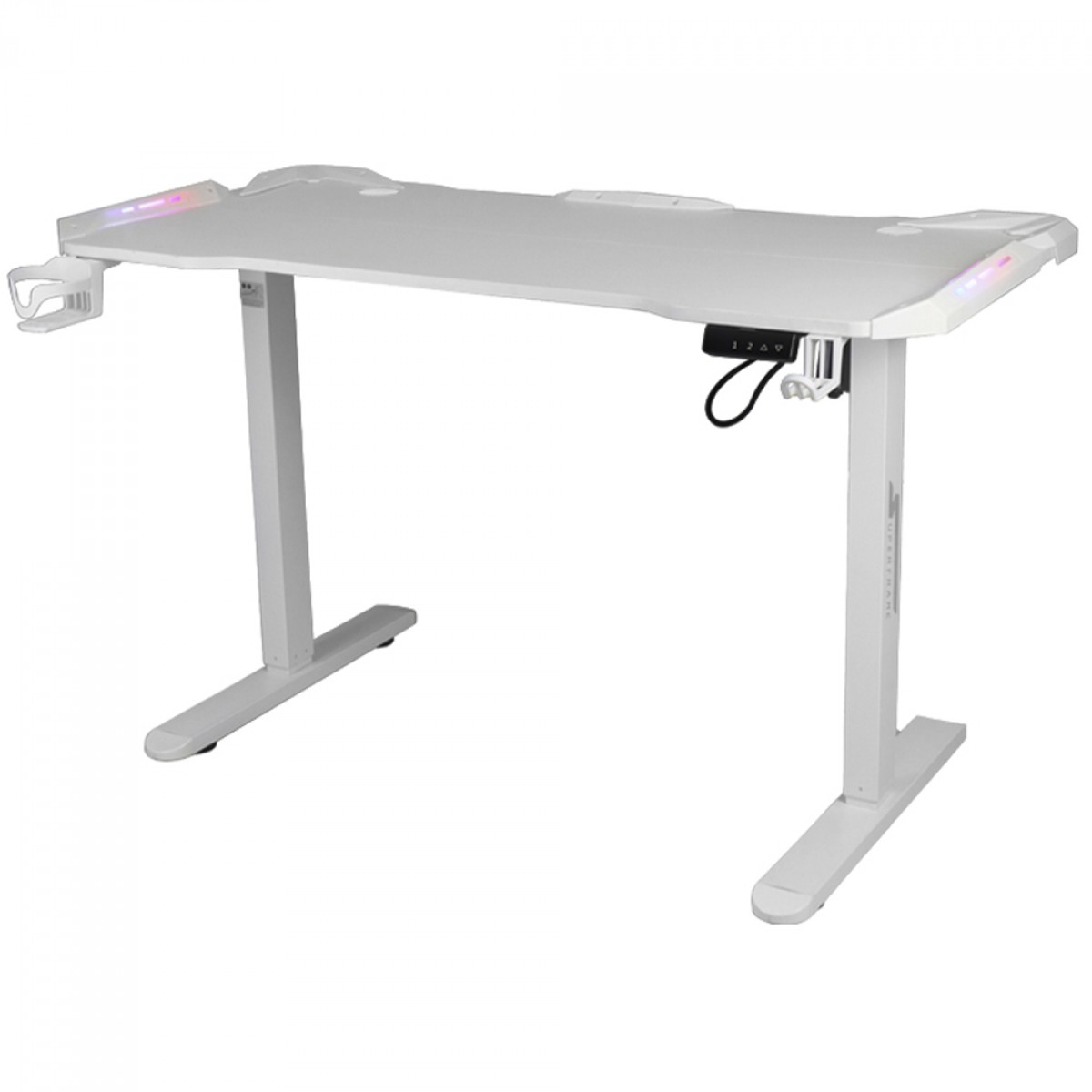 Mesa Gamer SuperFrame Epic Pro, RGB, Altura Ajustável, Com Suporte Para Headset e Copo, White, SF-TB-12060WA