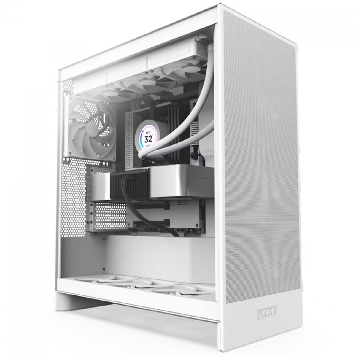 Gabinete Gamer NZXT H7 Flow, Mid Tower, Vidro Temperado, E-ATX, Branco, Sem Fonte, Com 3 Fans, CM-H72FW-01