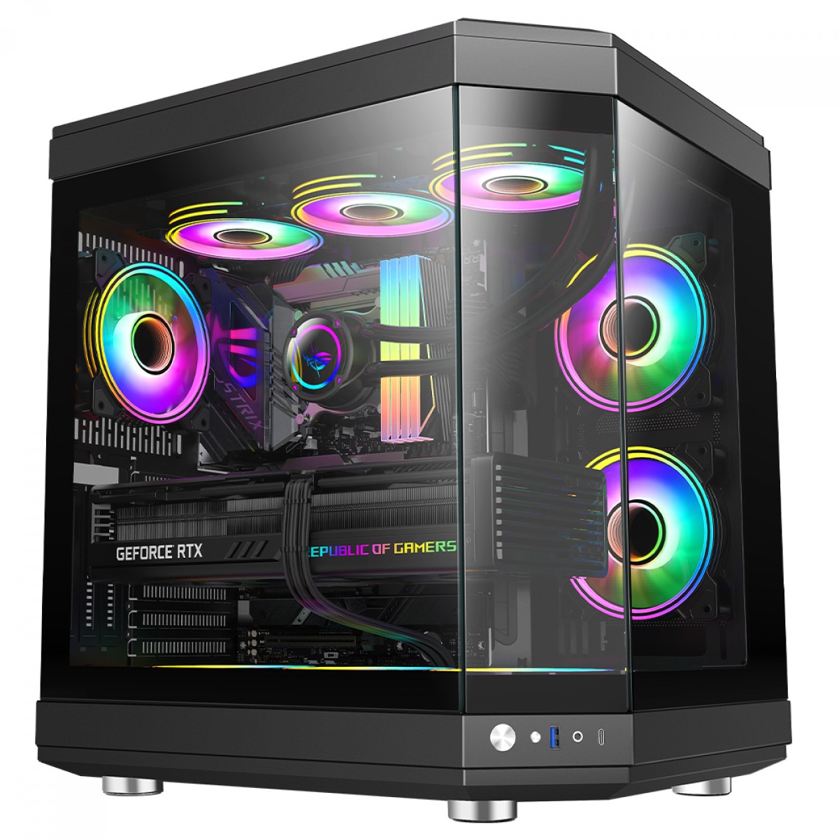 Gabinete Gamer Gamemax Hype Black, Cube Design, Mid Tower, ATX, Vidro Temperado, Preto, Sem Fan