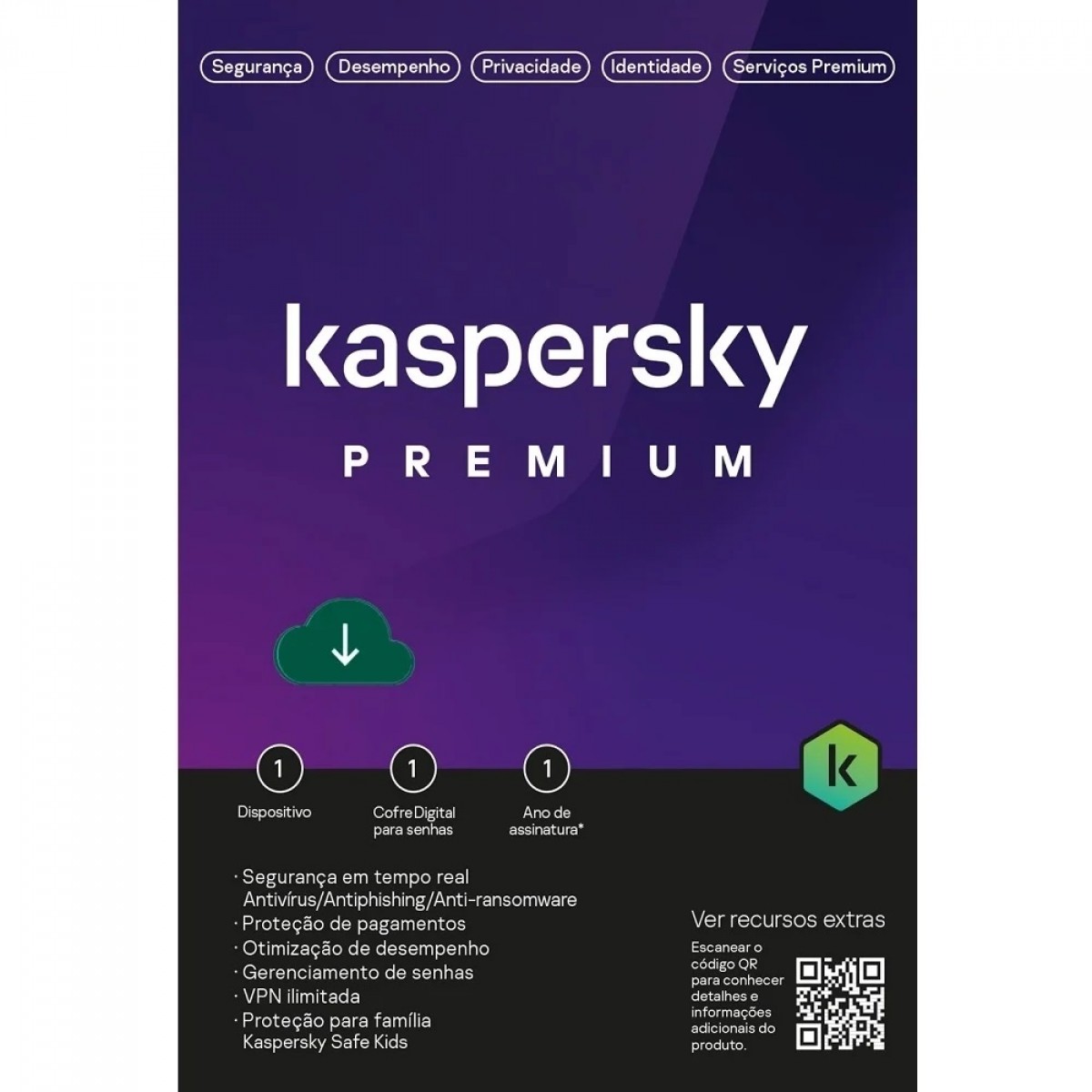 Kaspersky Antivírus Premium, 1 dispositivo, 12 meses ESD, Digital para Download, KL1047KDAFS