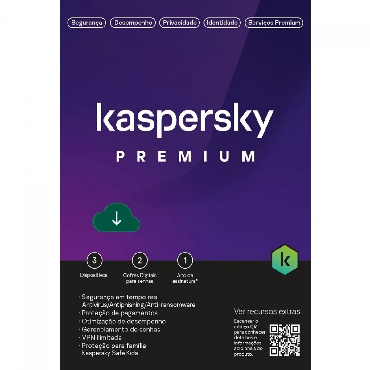 Kaspersky Antivírus Premium, 3 dispositivos, 12 meses ESD, Digital para Download, KL1047KDCFS