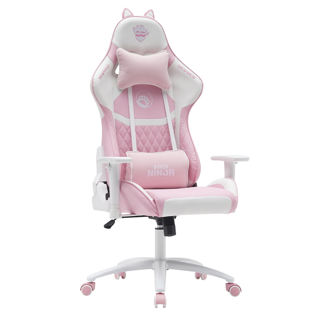 Cadeira Gamer Ninja MewMew Edition, Reclinável, 3D, Rosa E Branco, GN-CH-MMR3DPW