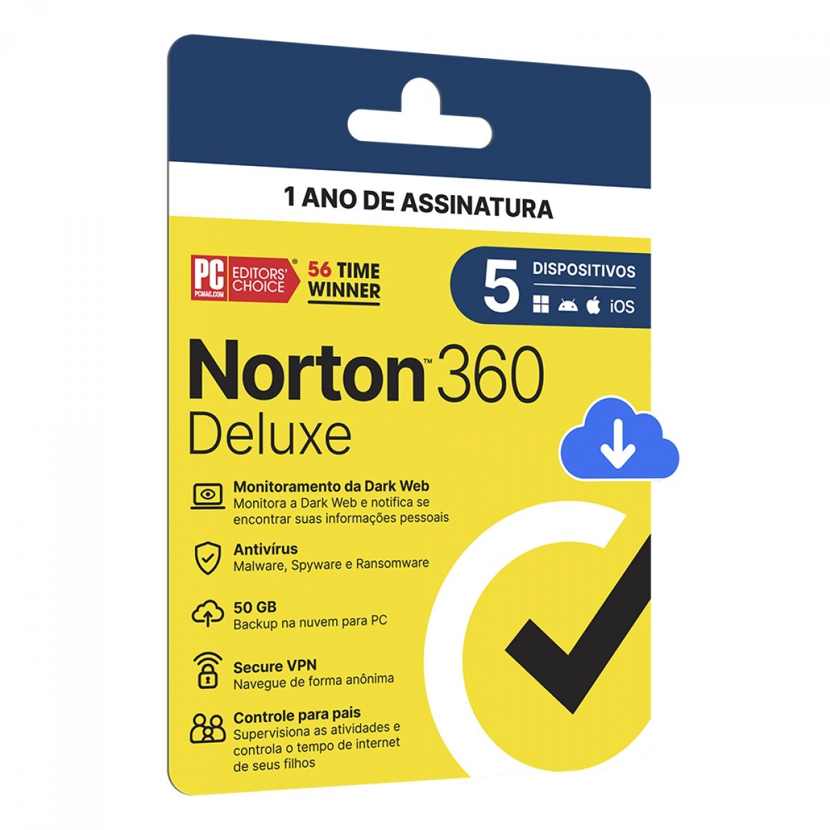 Antivírus Norton 360 Deluxe, 5 Dispositivos, 12 Meses, Digital para Download, 21405567