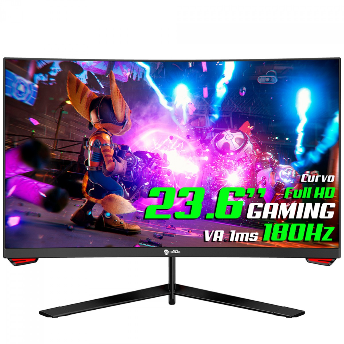 Monitor Gamer Ninja Sharingan, 23.6 Pol, Curvo, Full HD, 1ms, 180Hz, FreeSync, HDMI/DP, GNSCB-24180-FHD